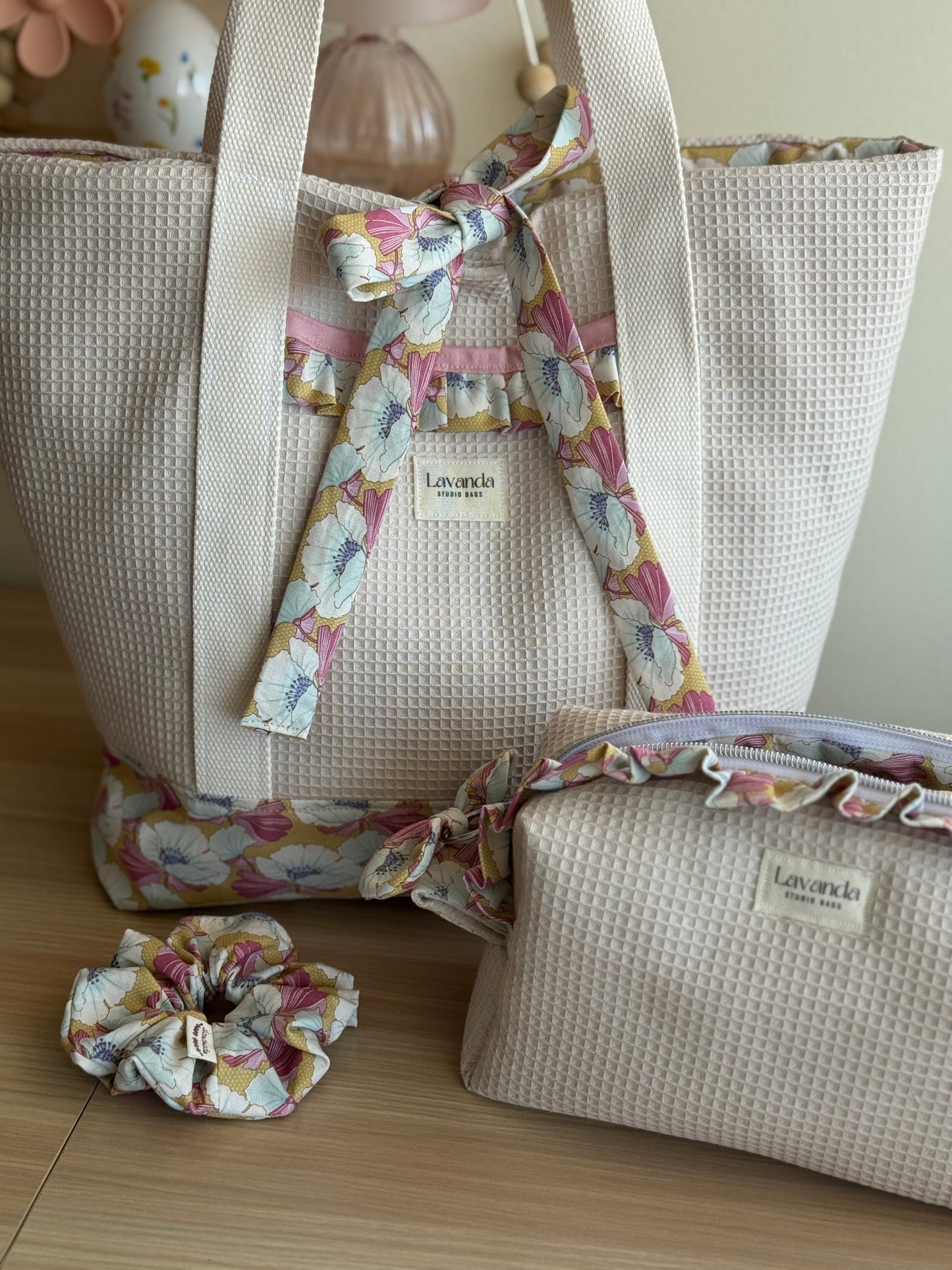 A.Tote bag beige waffle Nucifera (custom bag) Available to make within 15 business days.