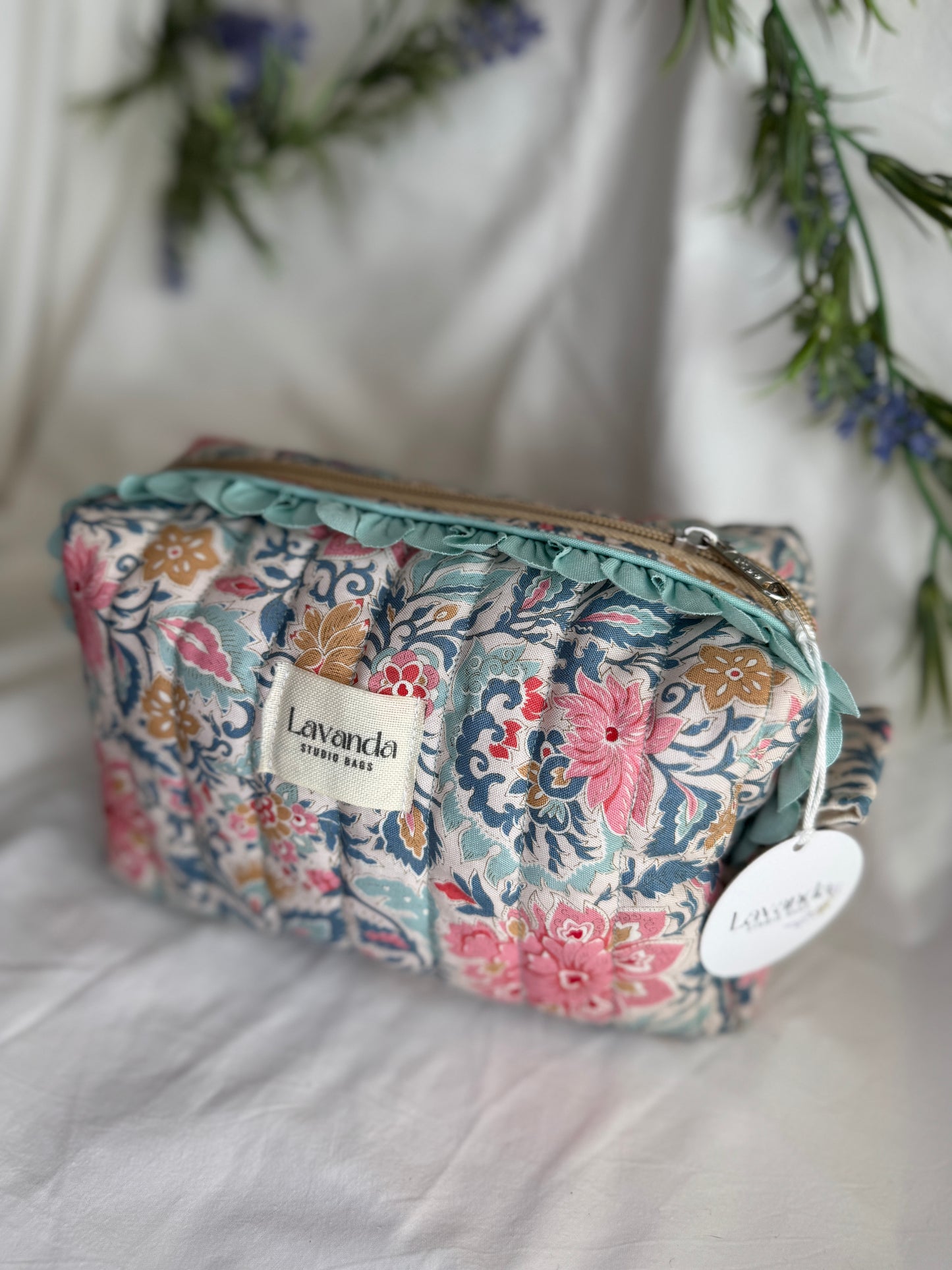 a.Cosmetic bag lilium, floral fabric.