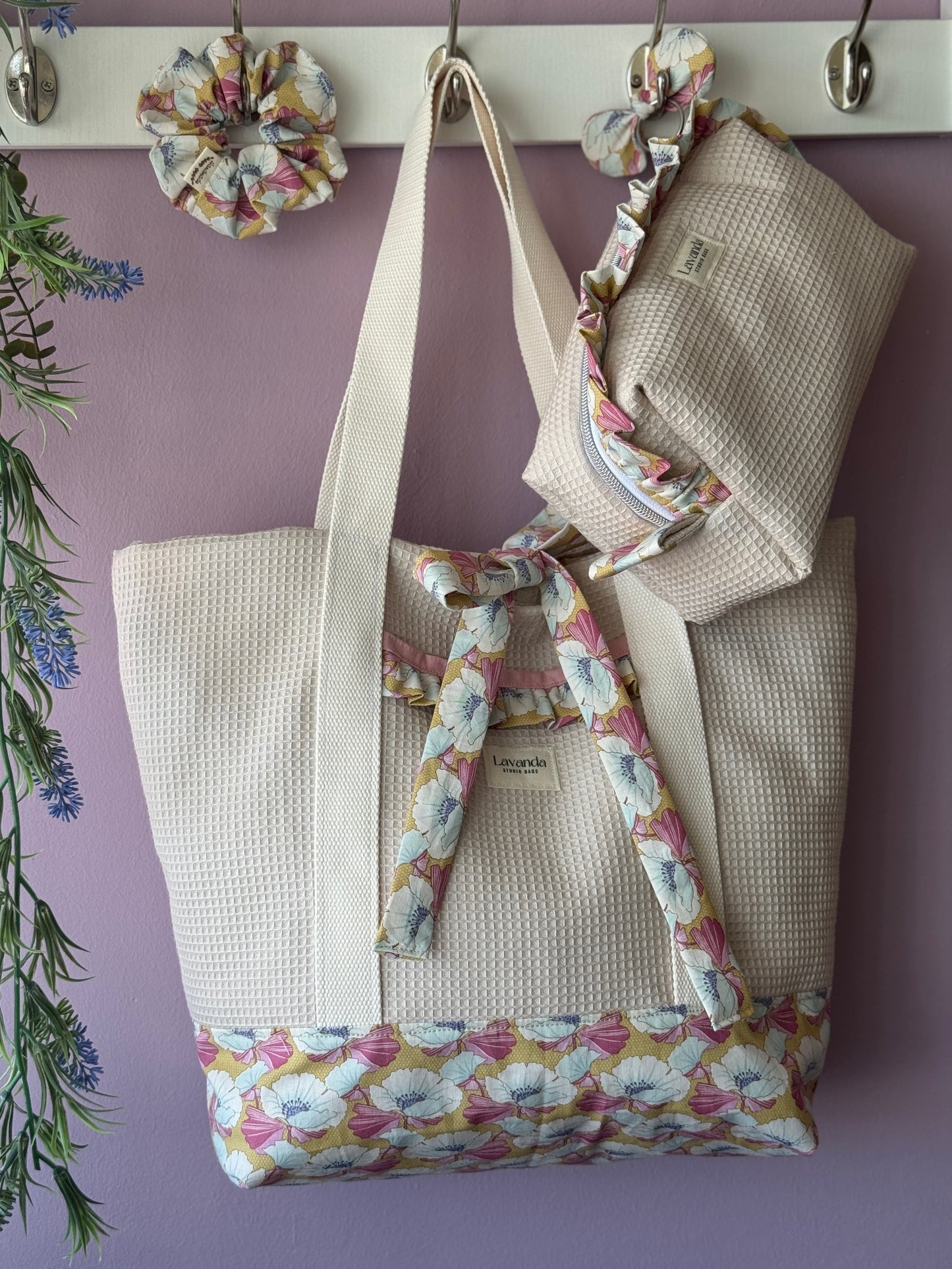 A.Tote bag beige waffle Nucifera (custom bag) Available to make within 15 business days.