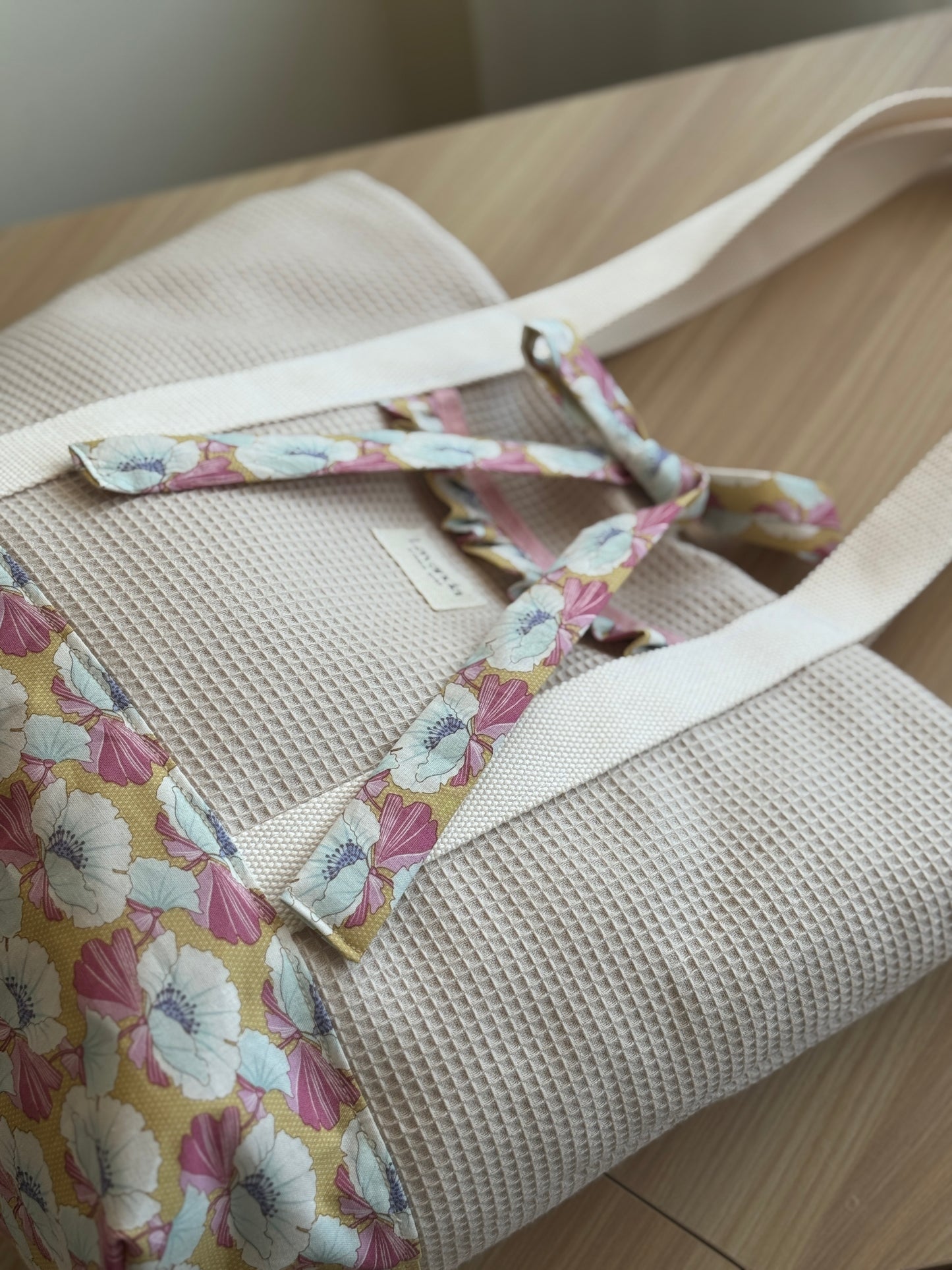 A.Tote bag beige waffle Nucifera (custom bag) Available to make within 15 business days.