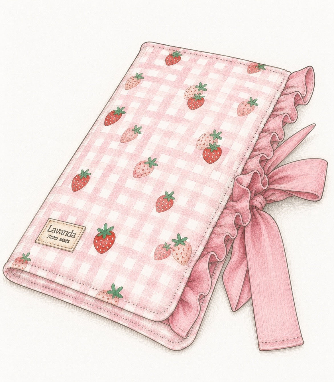 Book cover with flaps strawberry and green colour.