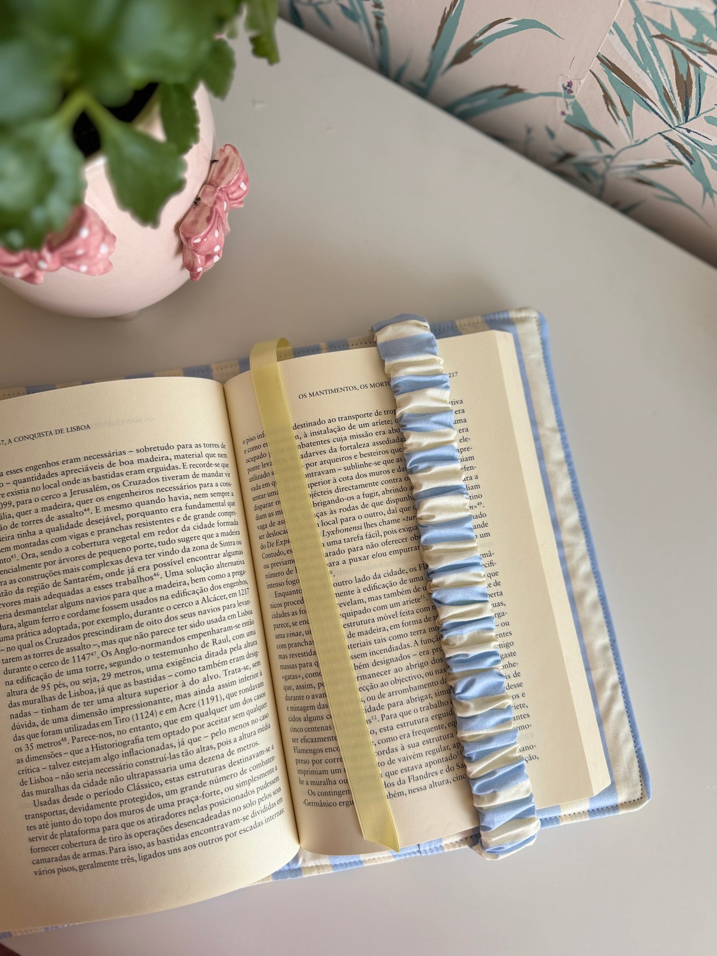 New! Book cover with flaps strap blue and pastel yellow