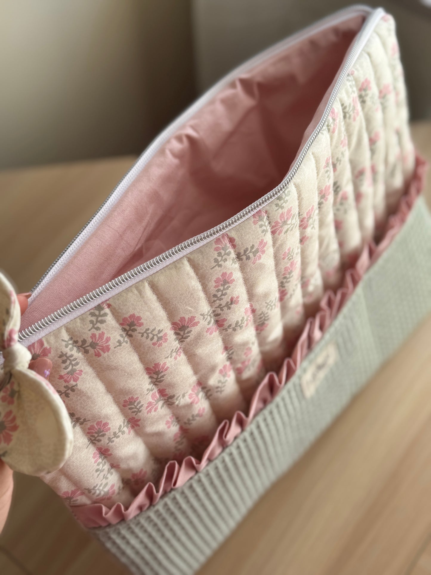 Pastel pink flower and mint waffle lpad case.