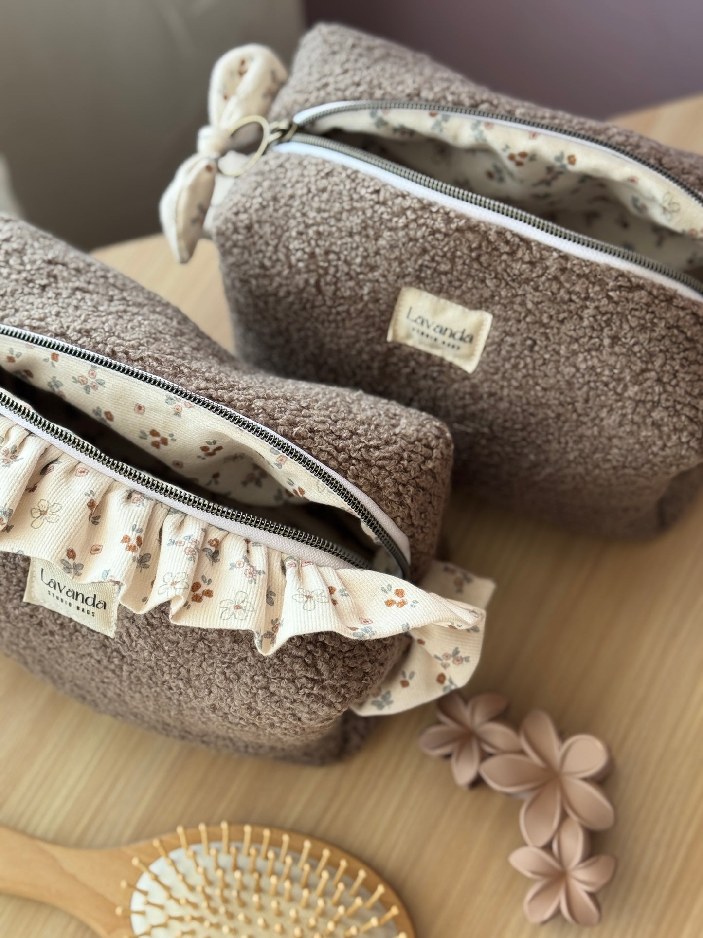 Fresia teddy cosmetic bag brawn,simple.