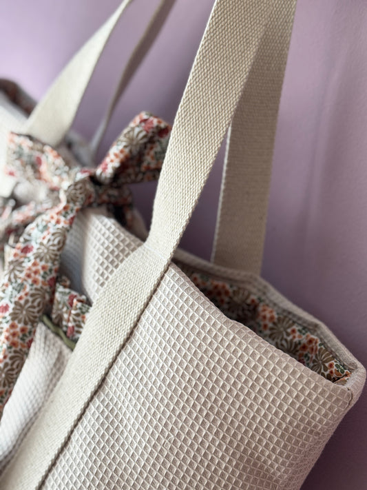 A.Tote bag beige waffle autumn(custom bag) Available to make within 15 business days.