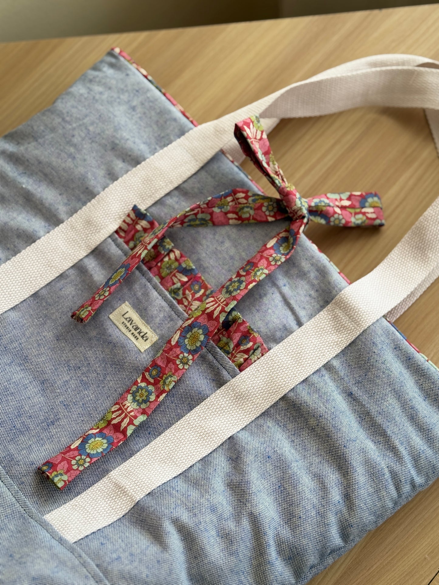 A.Tote bag playita , culla cotton, blue love.