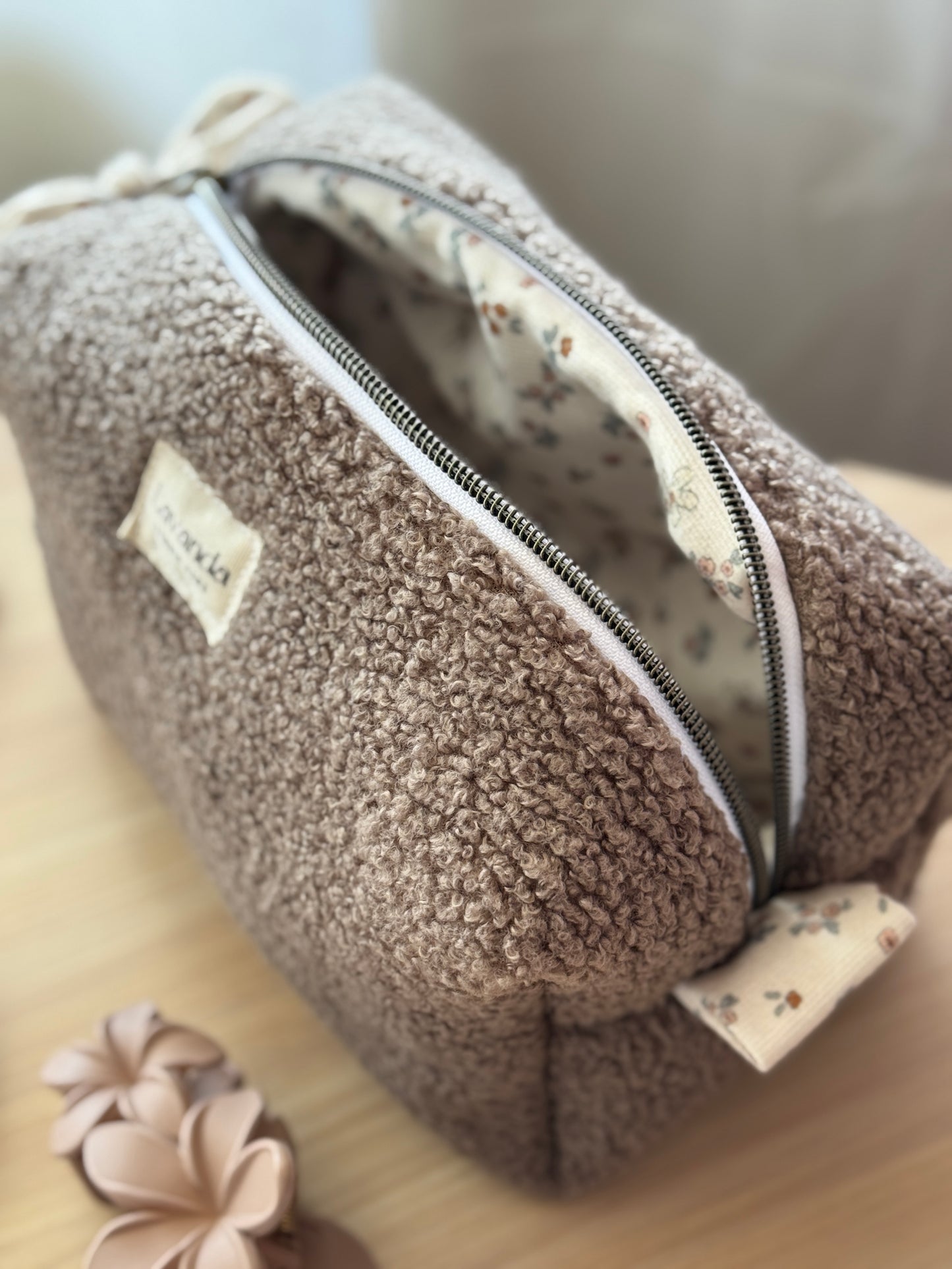Fresia teddy cosmetic bag brawn,simple.