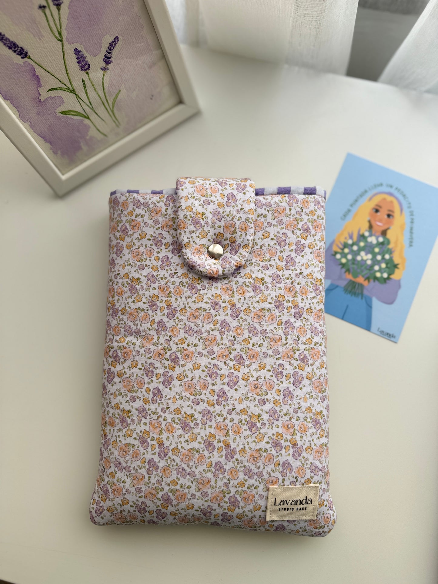 Book sleeve with button closure lilac flowers