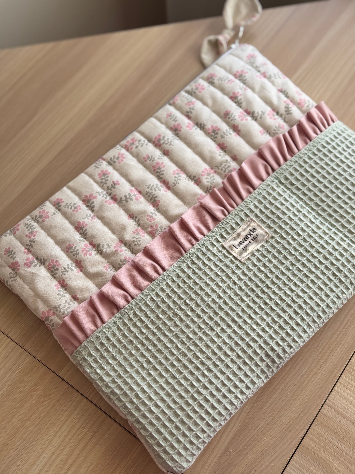 Pastel pink flower and mint waffle lpad case.