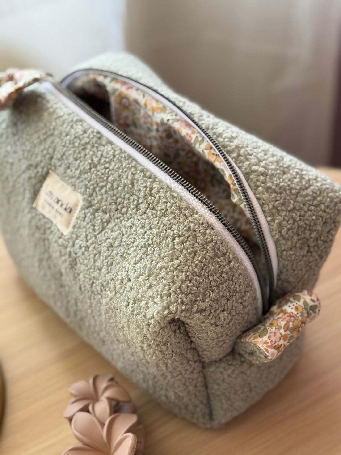 Fresia teddy cosmetic bag old green,simple.