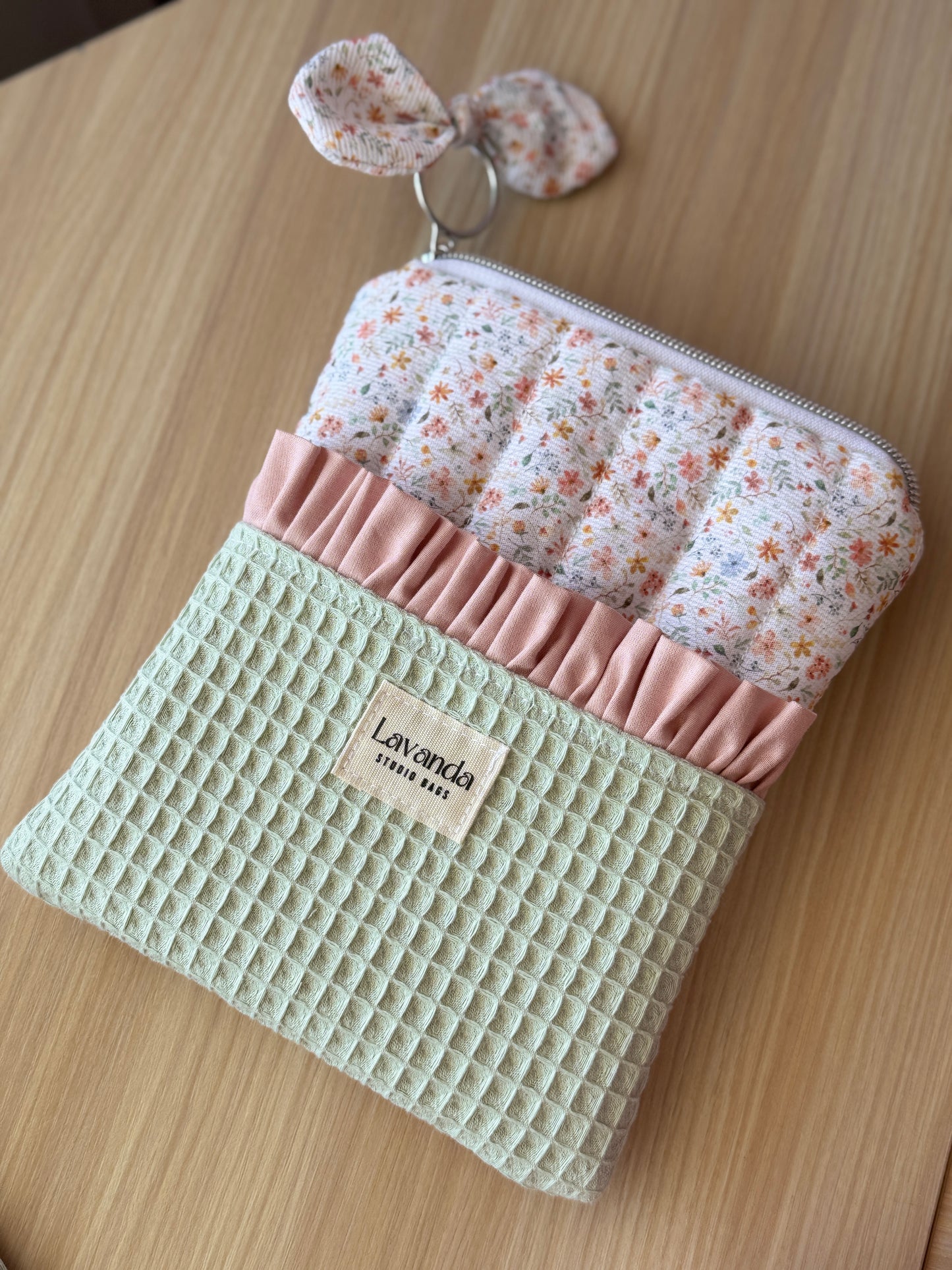Kindle sleeve pastel flowers pink and mint waffle