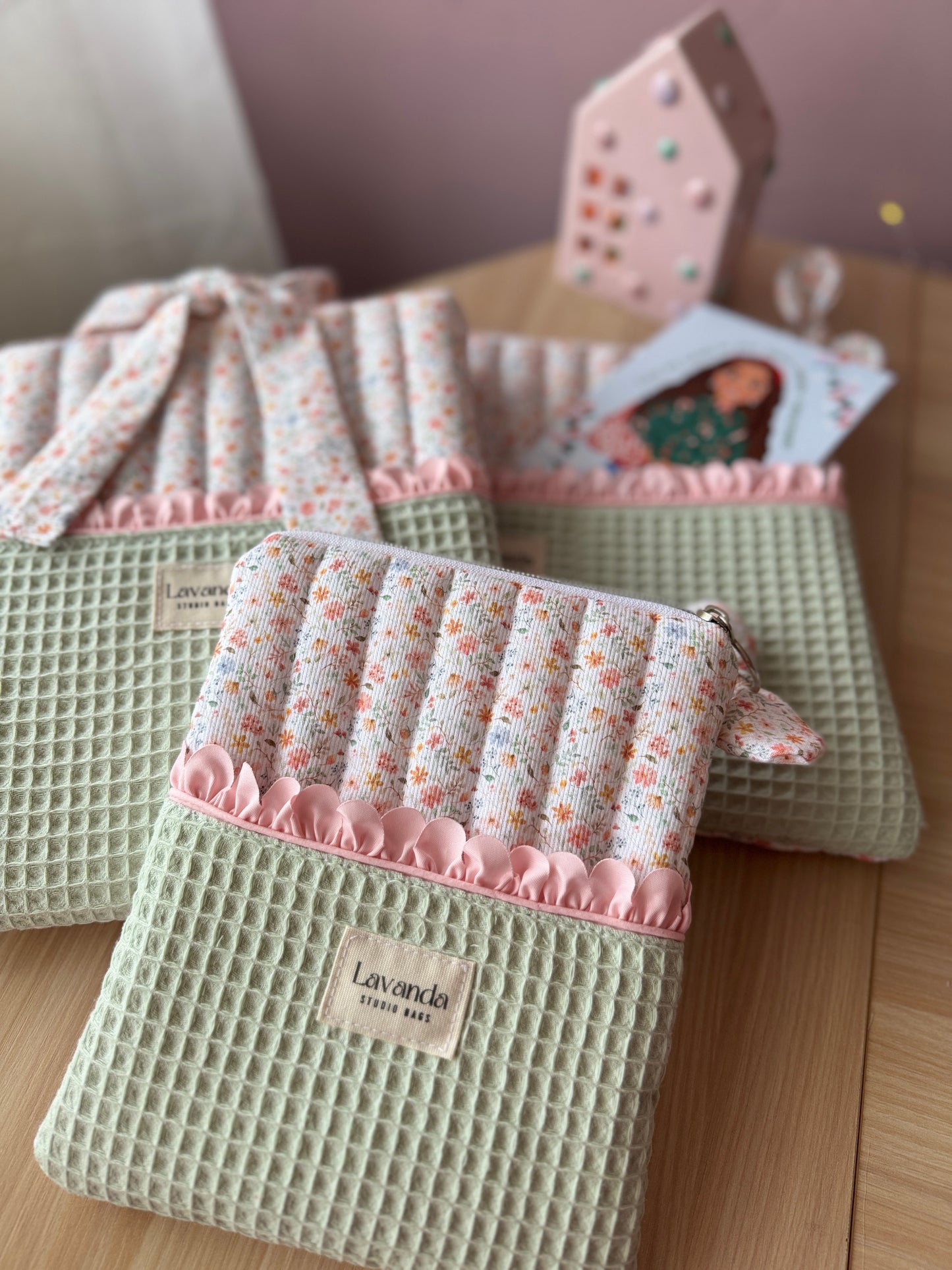 Kindle sleeve pastel flowers pink and mint waffle