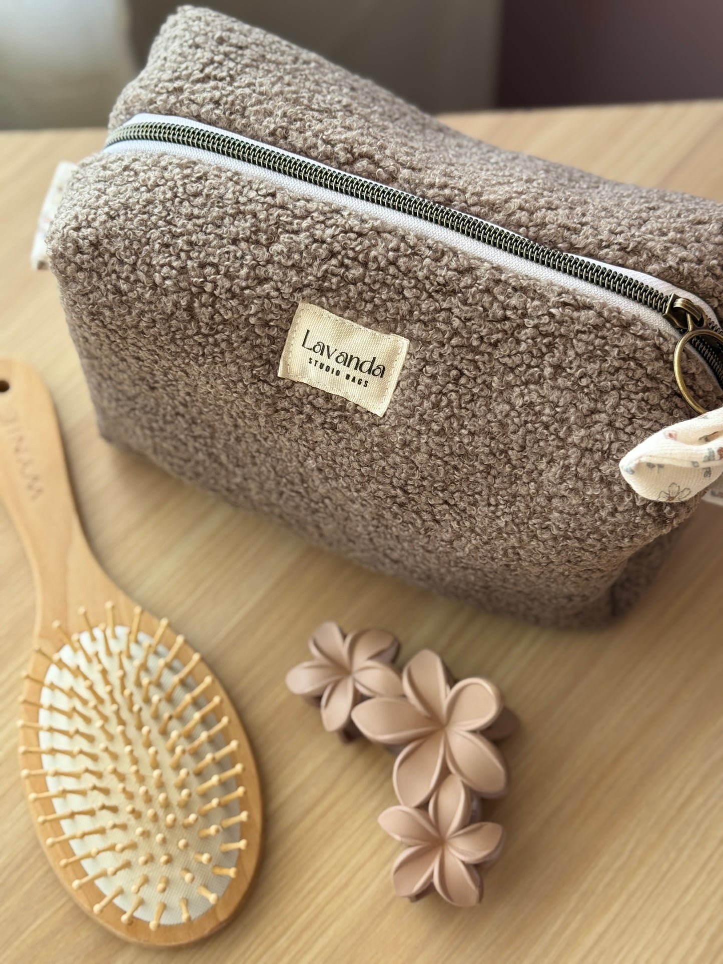 Fresia teddy cosmetic bag brawn,simple.