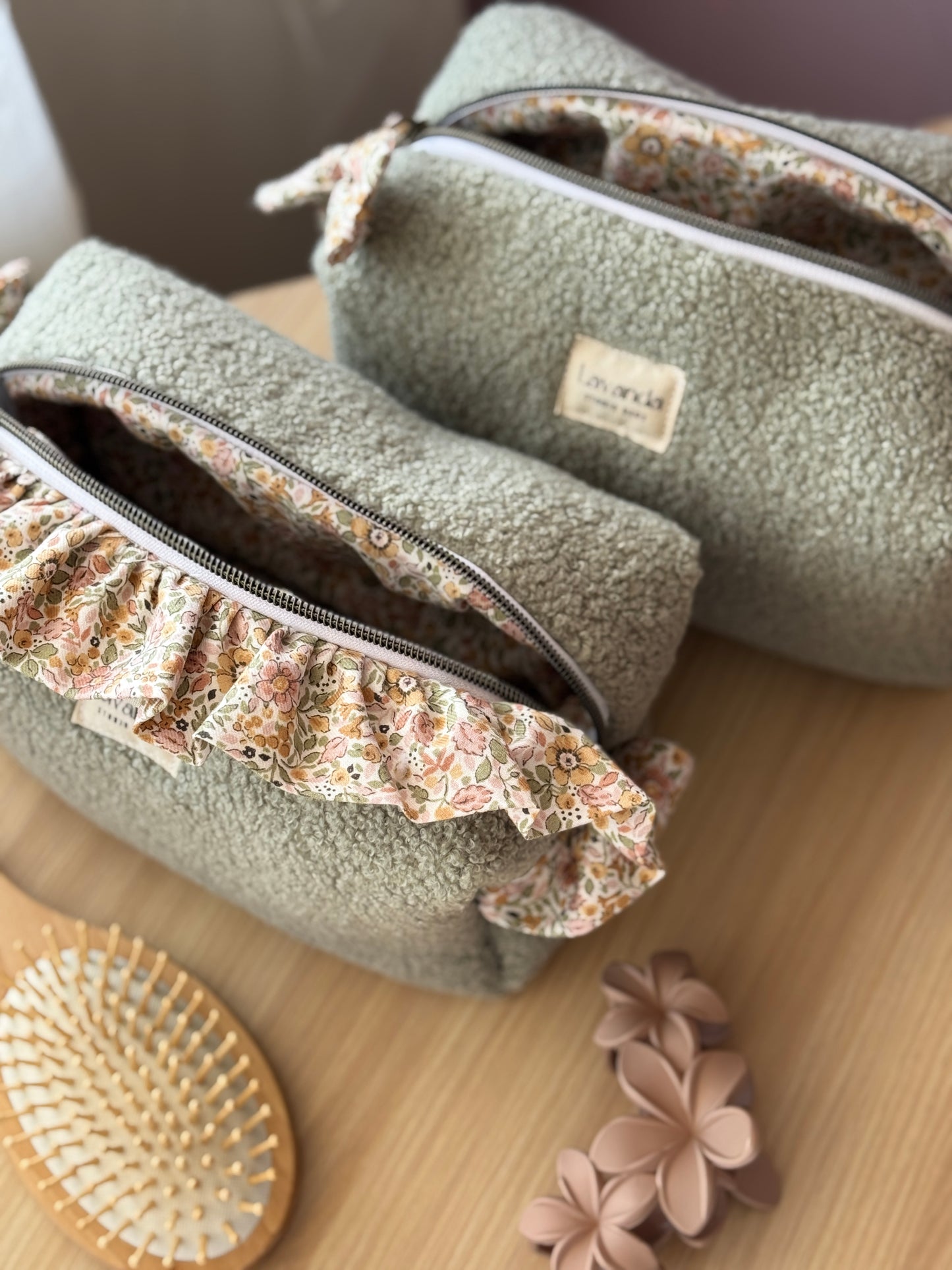 Fresia teddy cosmetic bag old green,simple.
