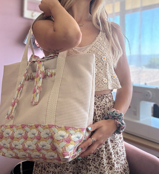 A.Tote bag beige waffle Nucifera (custom bag) Available to make within 15 business days.