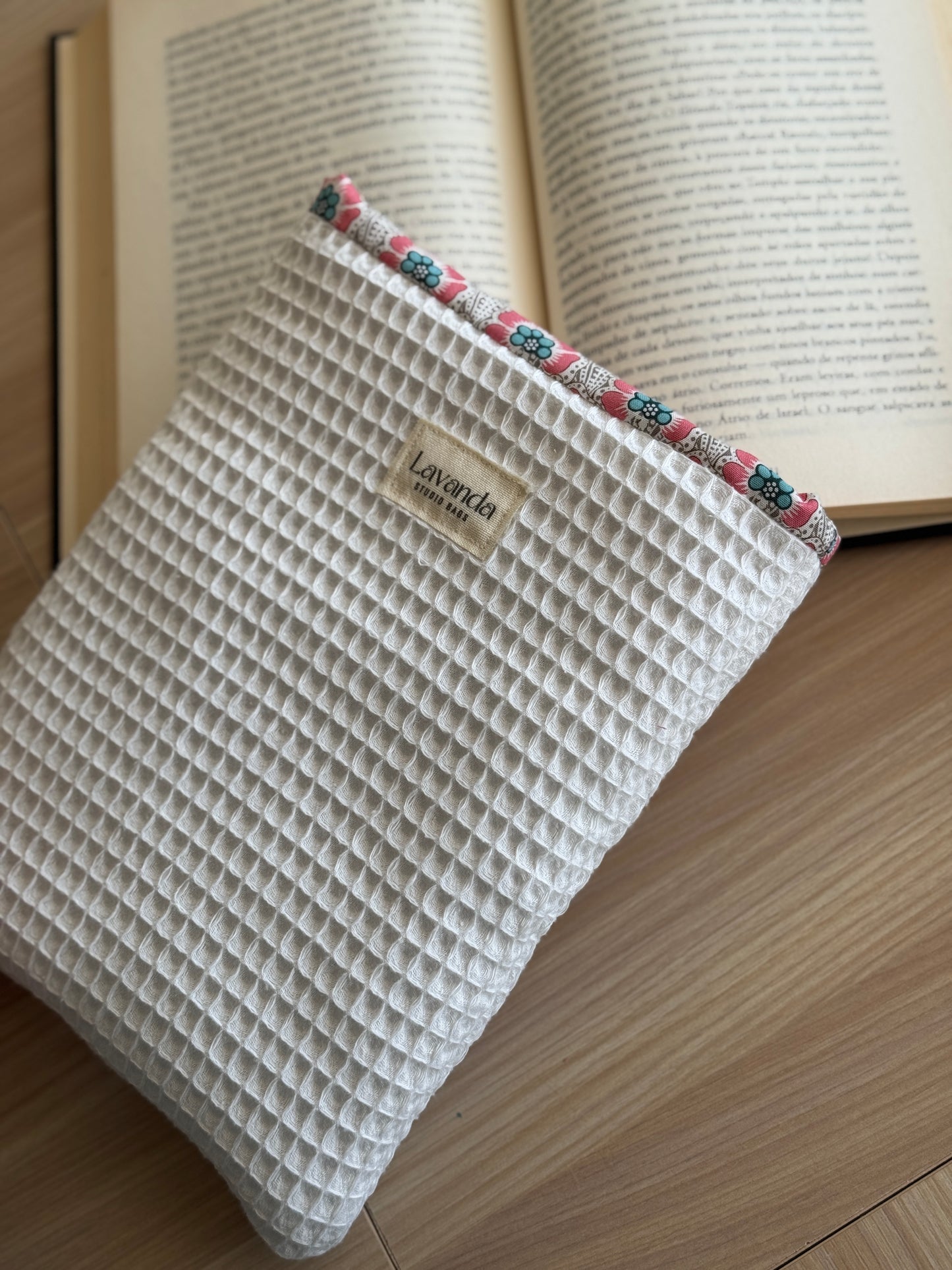 Simple book cover/ white waffle and pink flower.