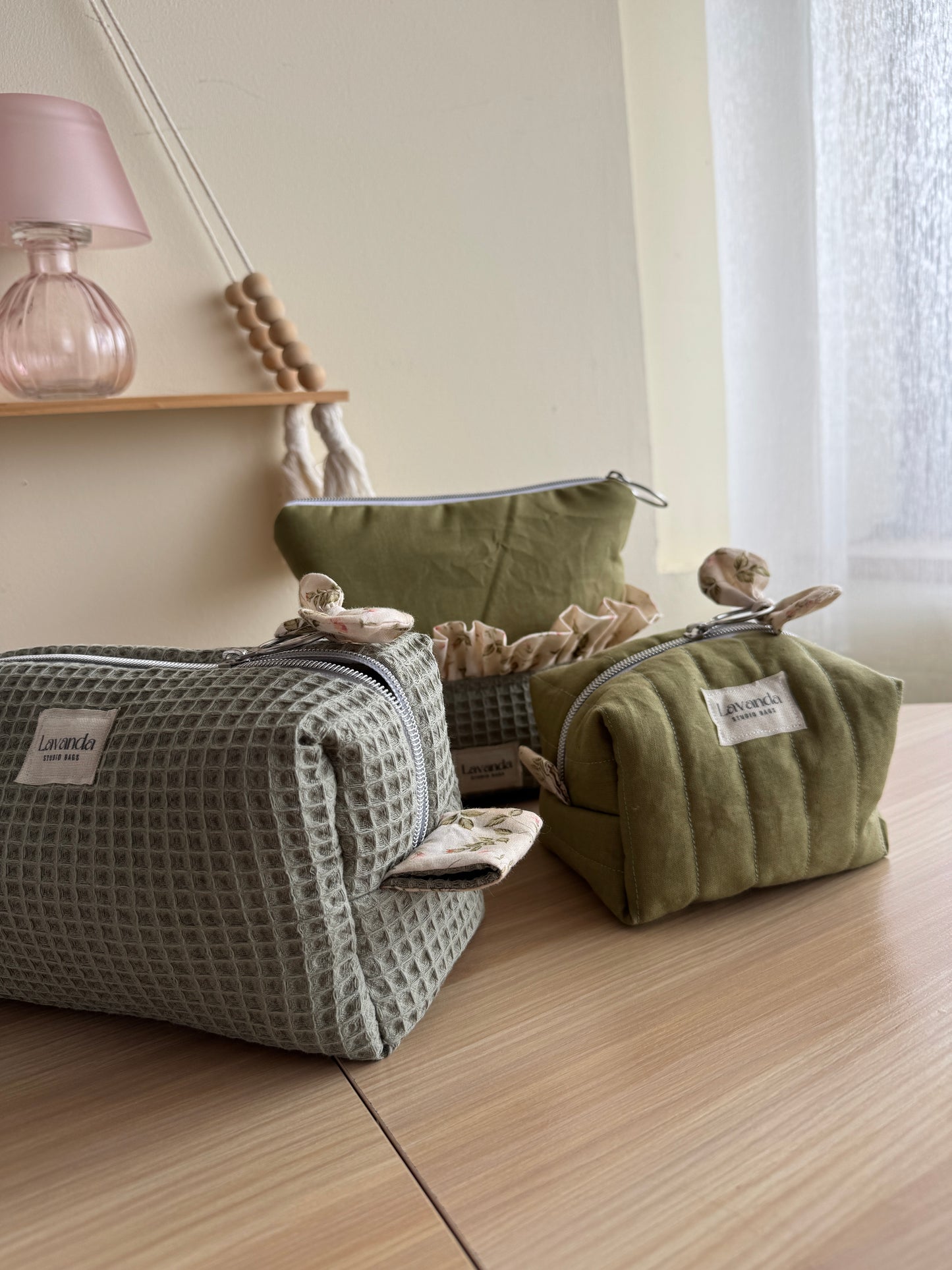 c.Cosmetic bag green waffle