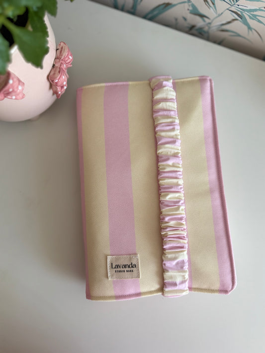 New! Book cover with flaps strap pink and pastel yellow
