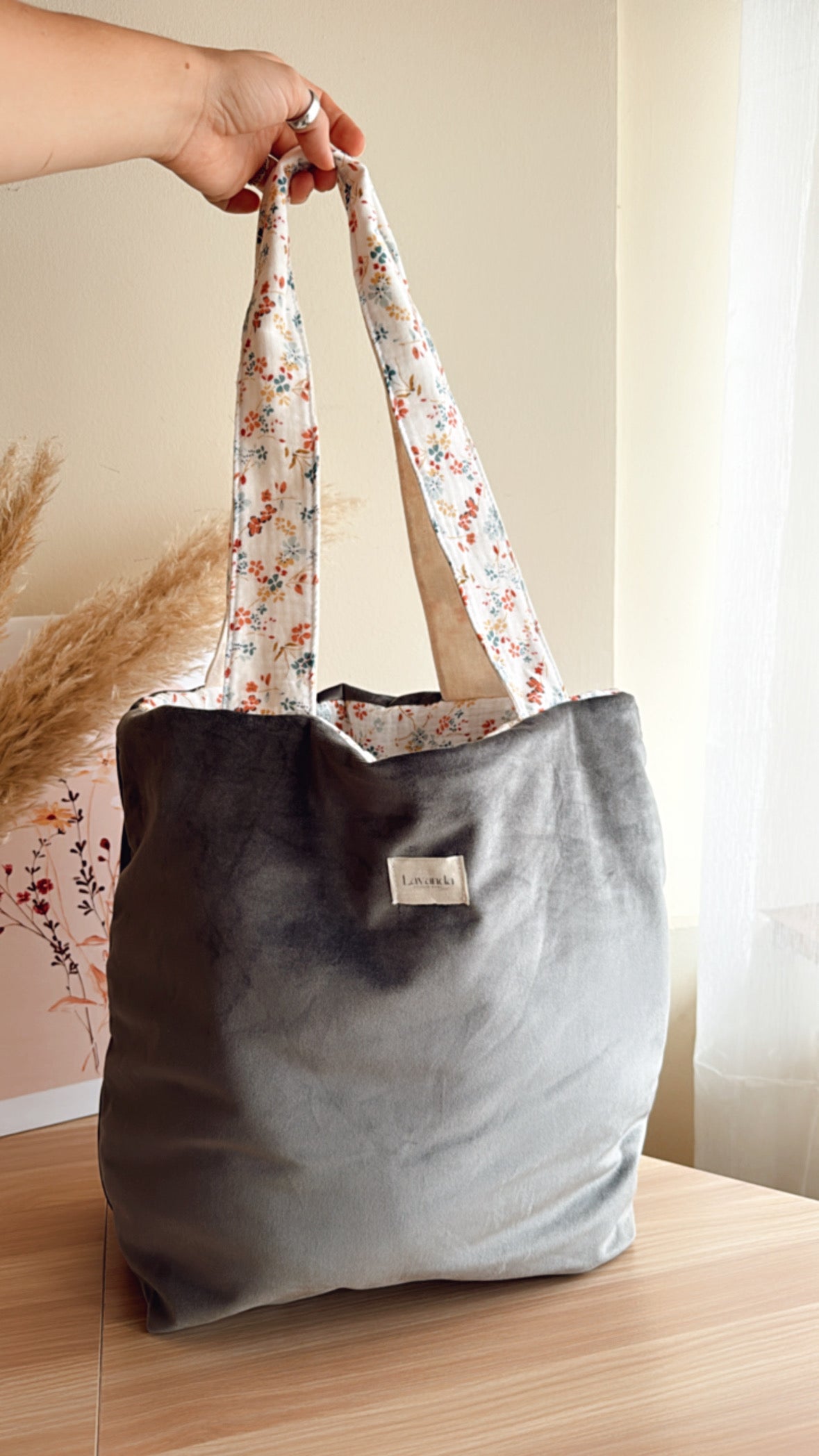 Tote bag velvet grey / lirio line