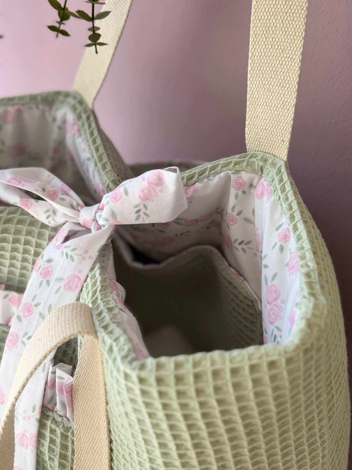 A.Tote bag mint waffle and pastel flowers (custom bag) Available to make within 15 business days.