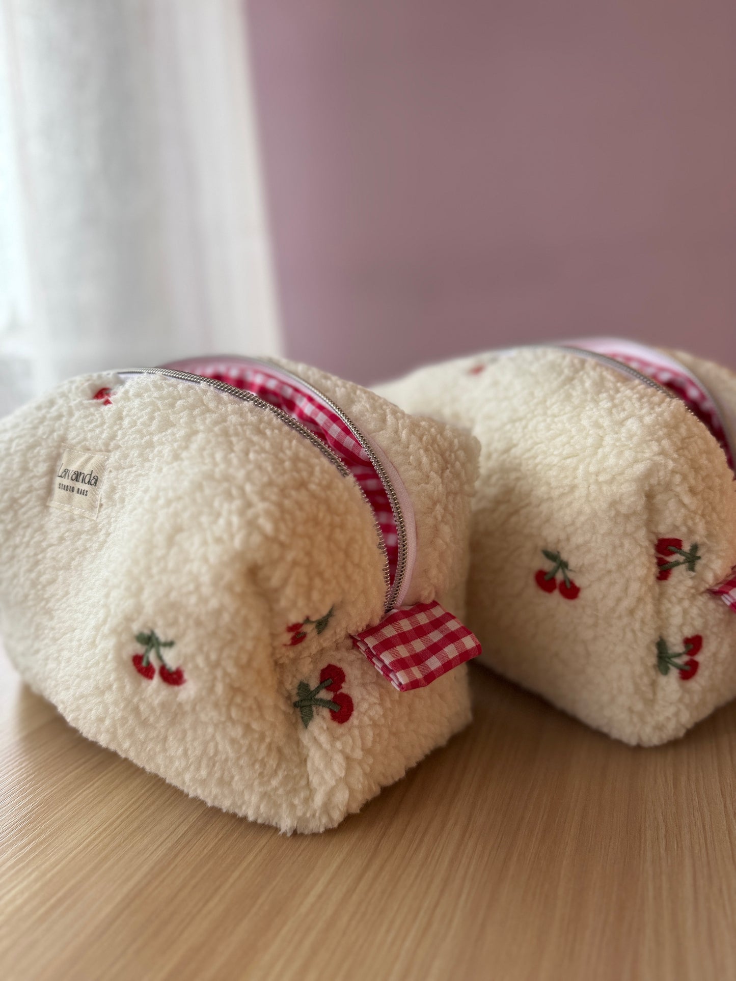 Cherry teddy cosmetic bag simple.