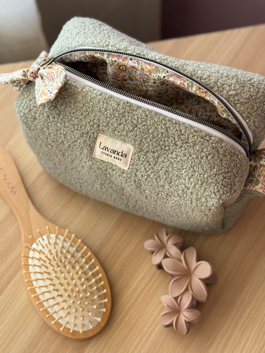 Fresia teddy cosmetic bag old green,simple.