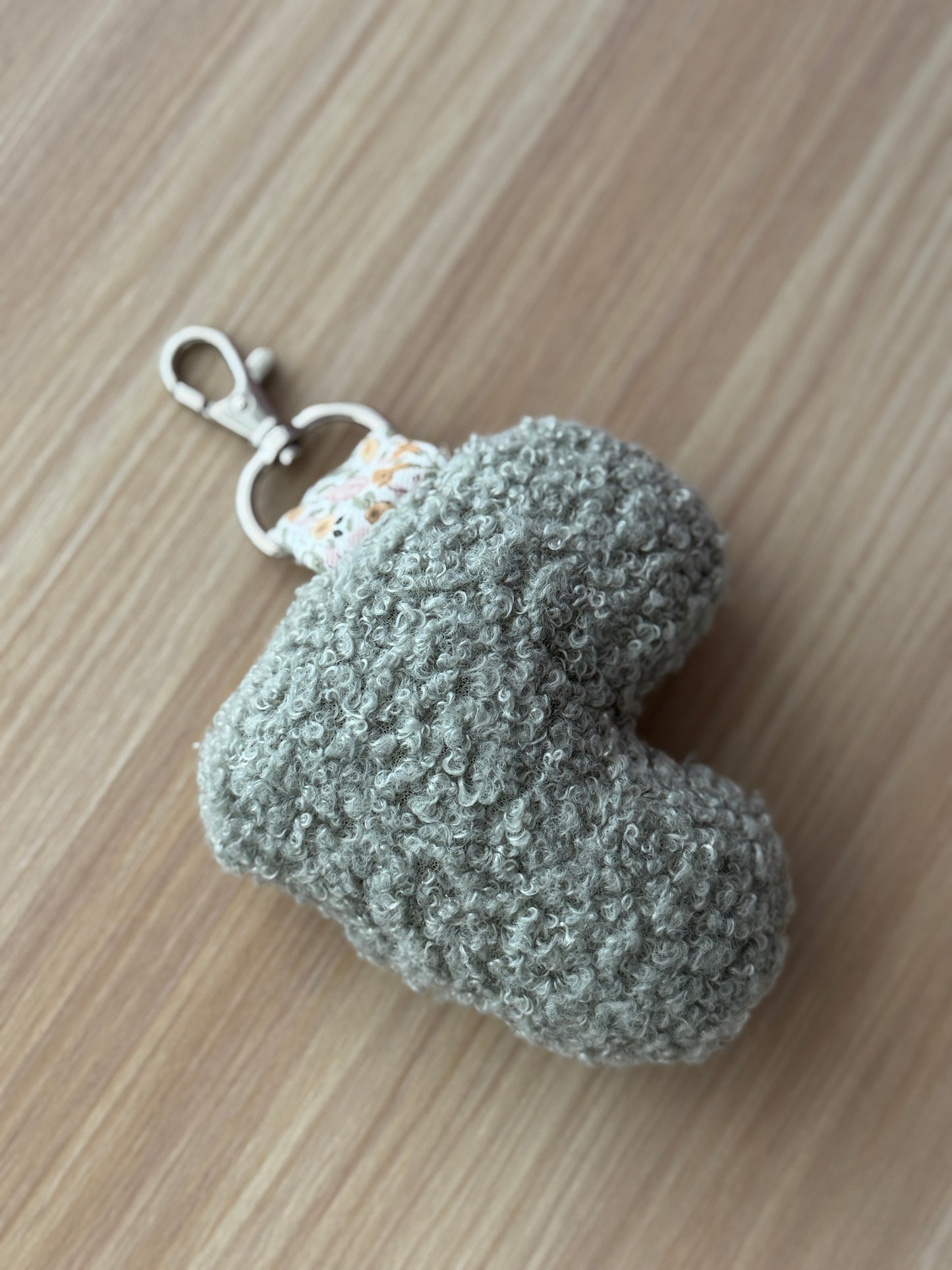 Fabric heart keychain green teddy