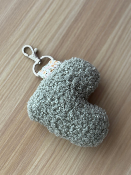 Fabric heart keychain green teddy