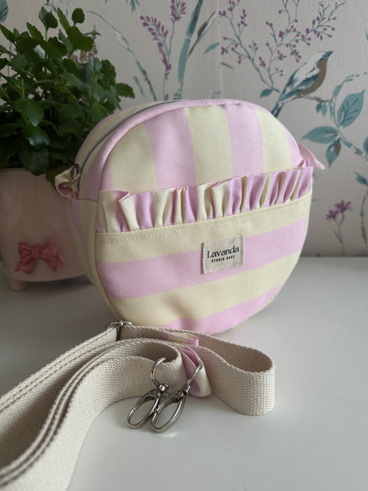 Round shoulder bag jazmín summer collection pink and pastel yellow
