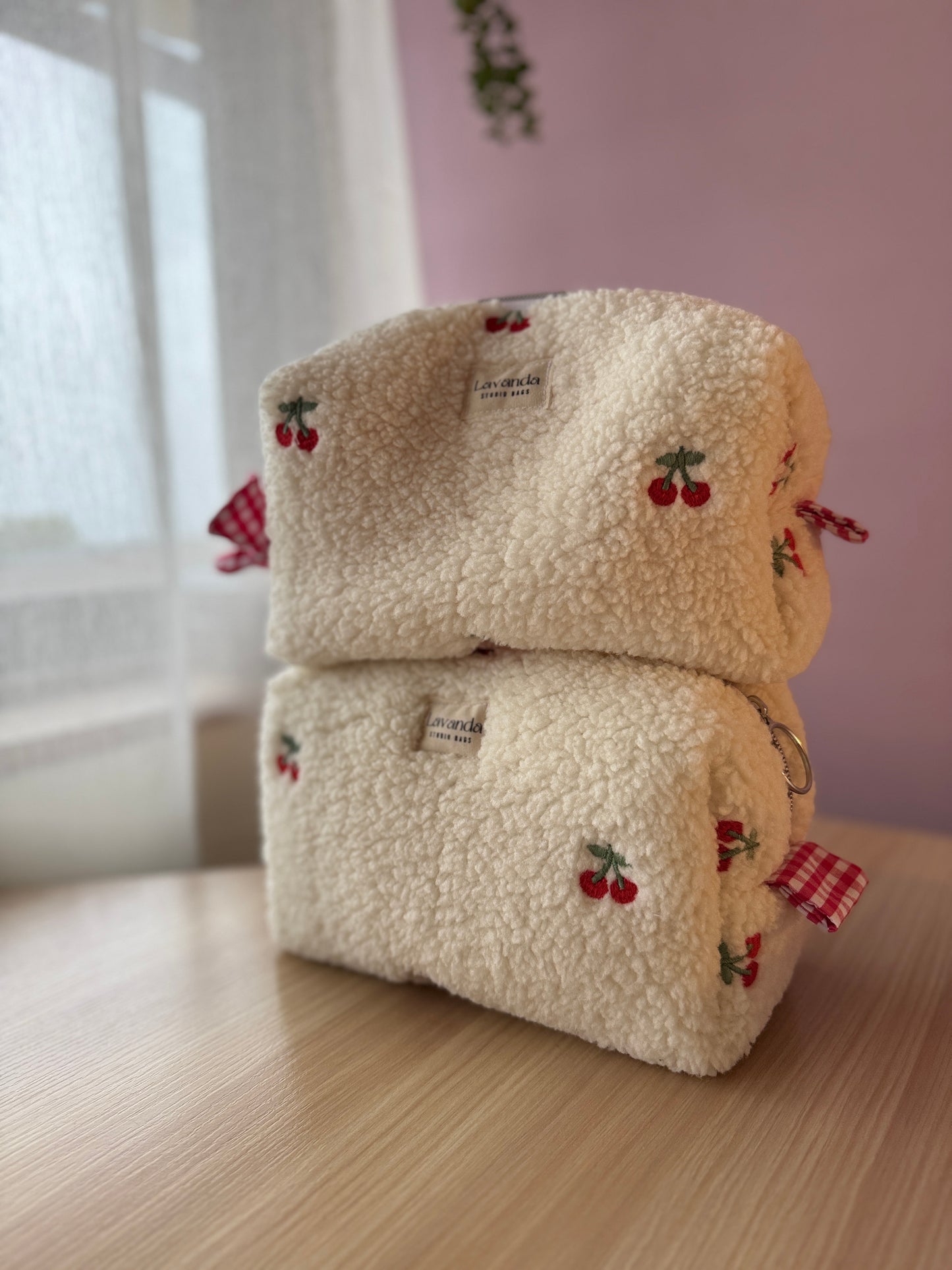 Cherry teddy cosmetic bag simple.