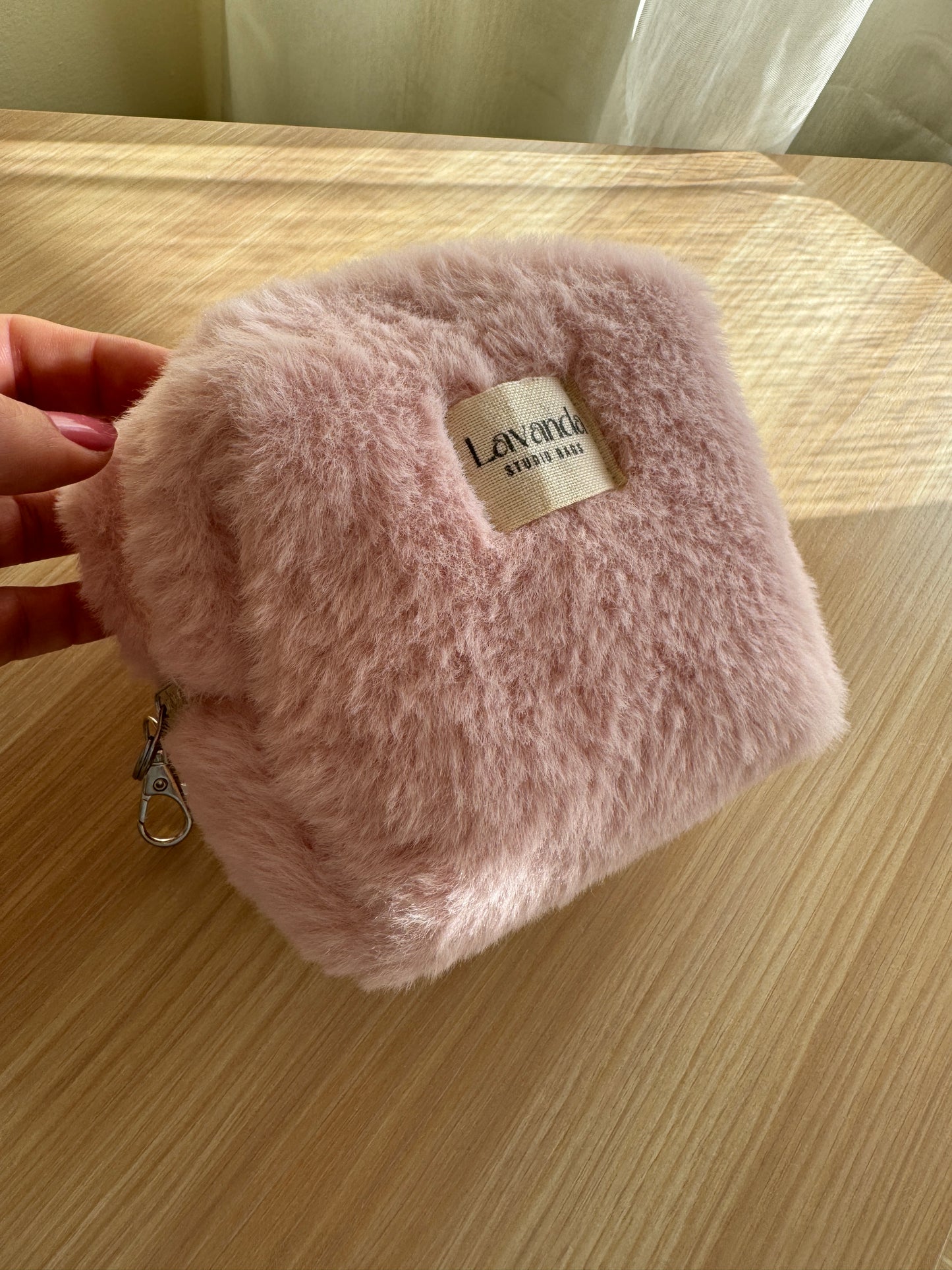 Mini pink fluffy cosmetic bag