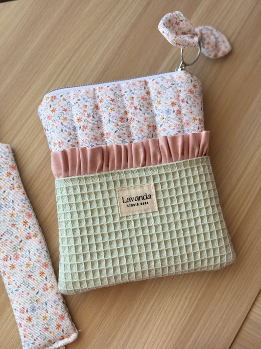 Kindle sleeve pastel flowers pink and mint waffle