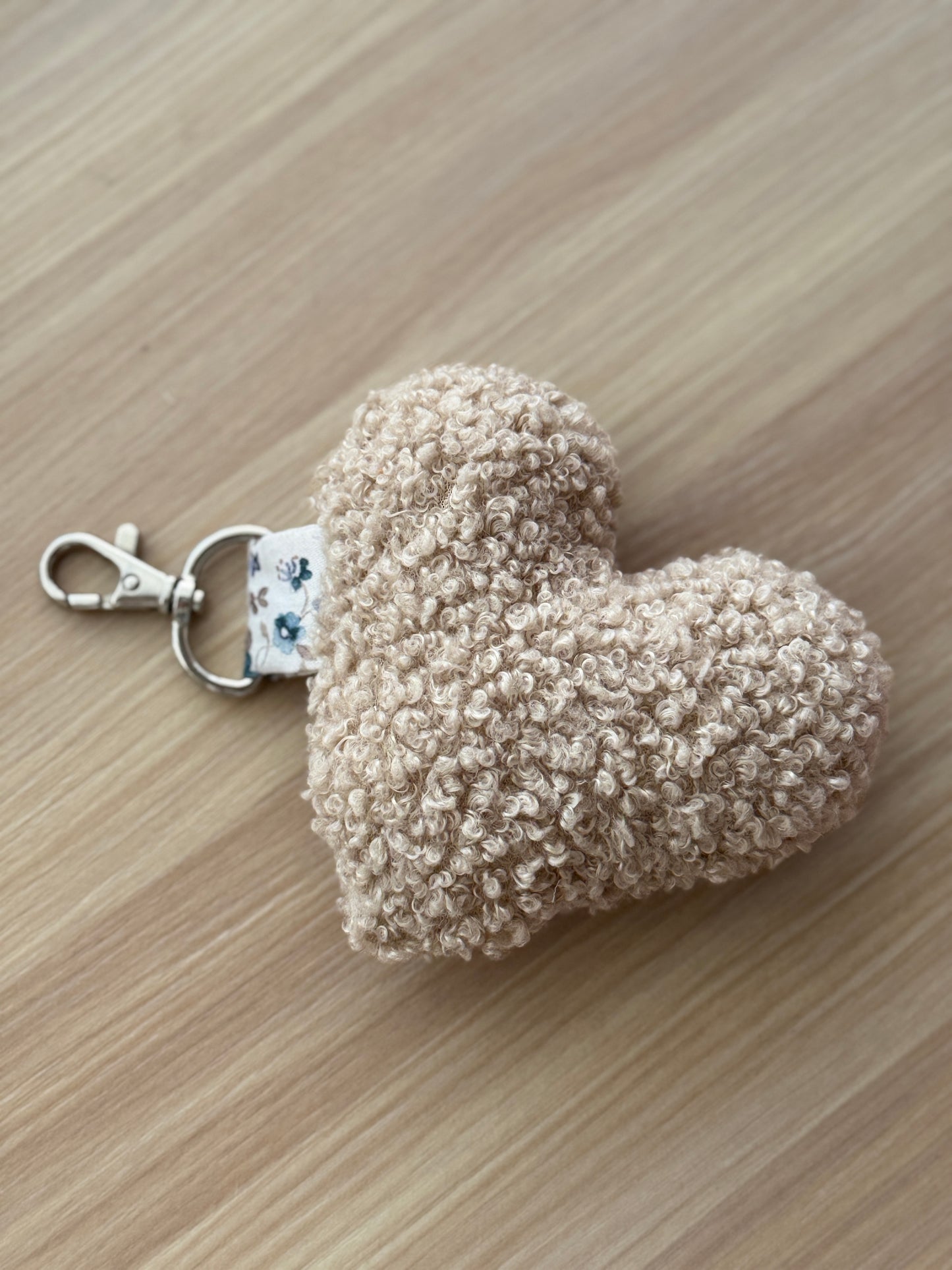 Fabric heart keychain beige teddy
