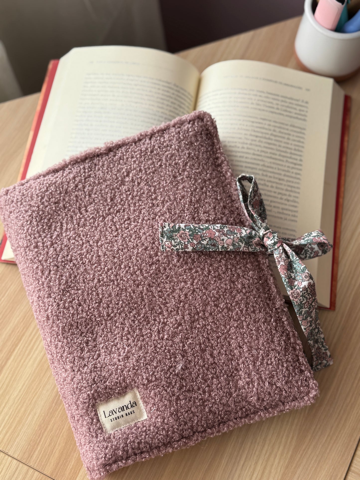 Book cover with flaps teddy old pink