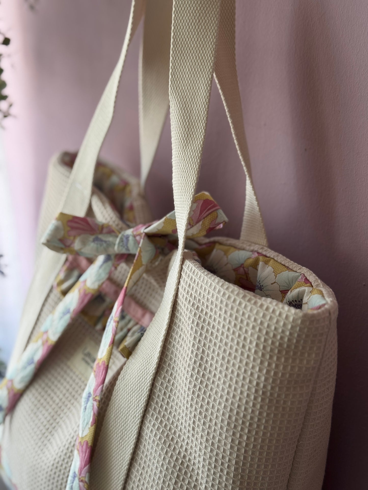 A.Tote bag beige waffle Nucifera (custom bag) Available to make within 15 business days.