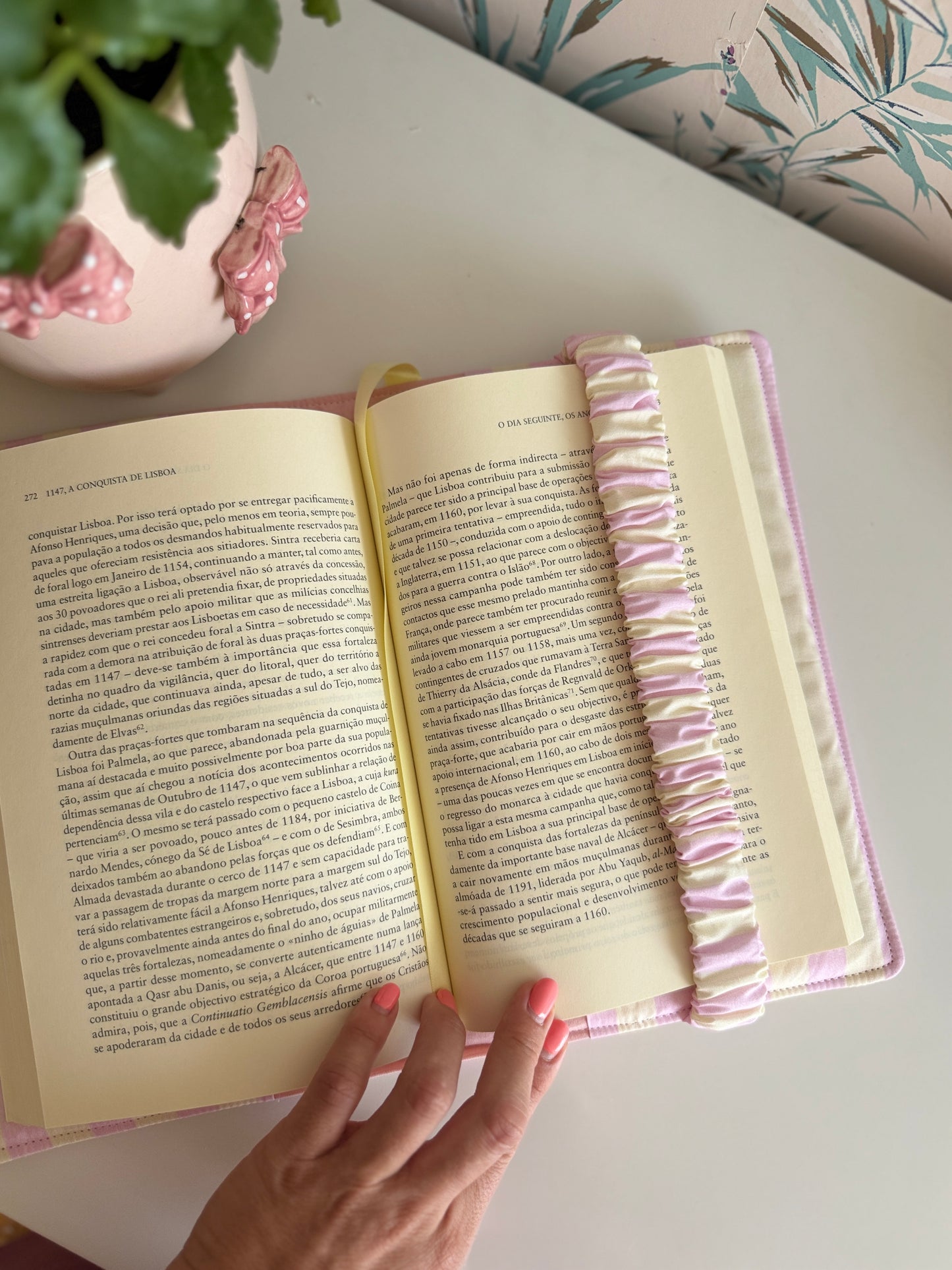 New! Book cover with flaps strap pink and pastel yellow