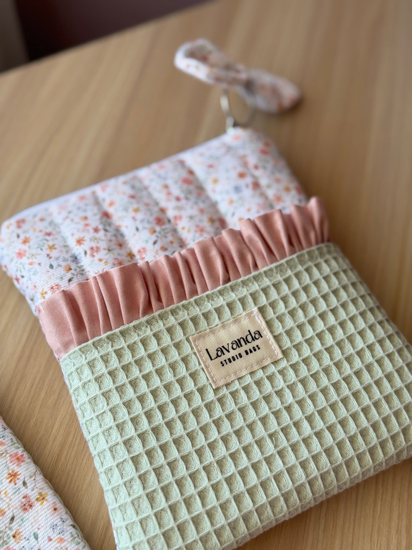 Kindle sleeve pastel flowers pink and mint waffle