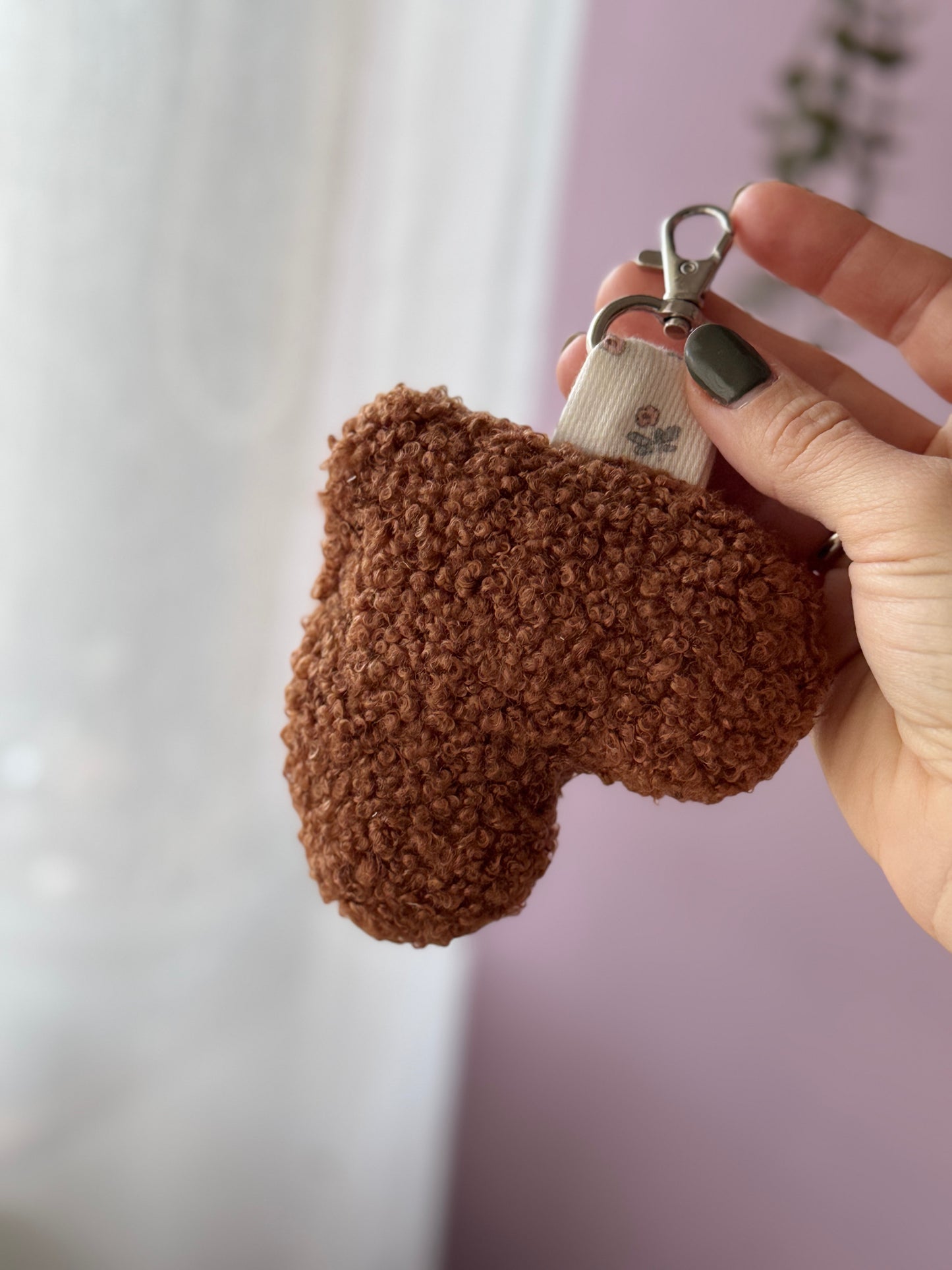 Fabric heart keychain brawn teddy