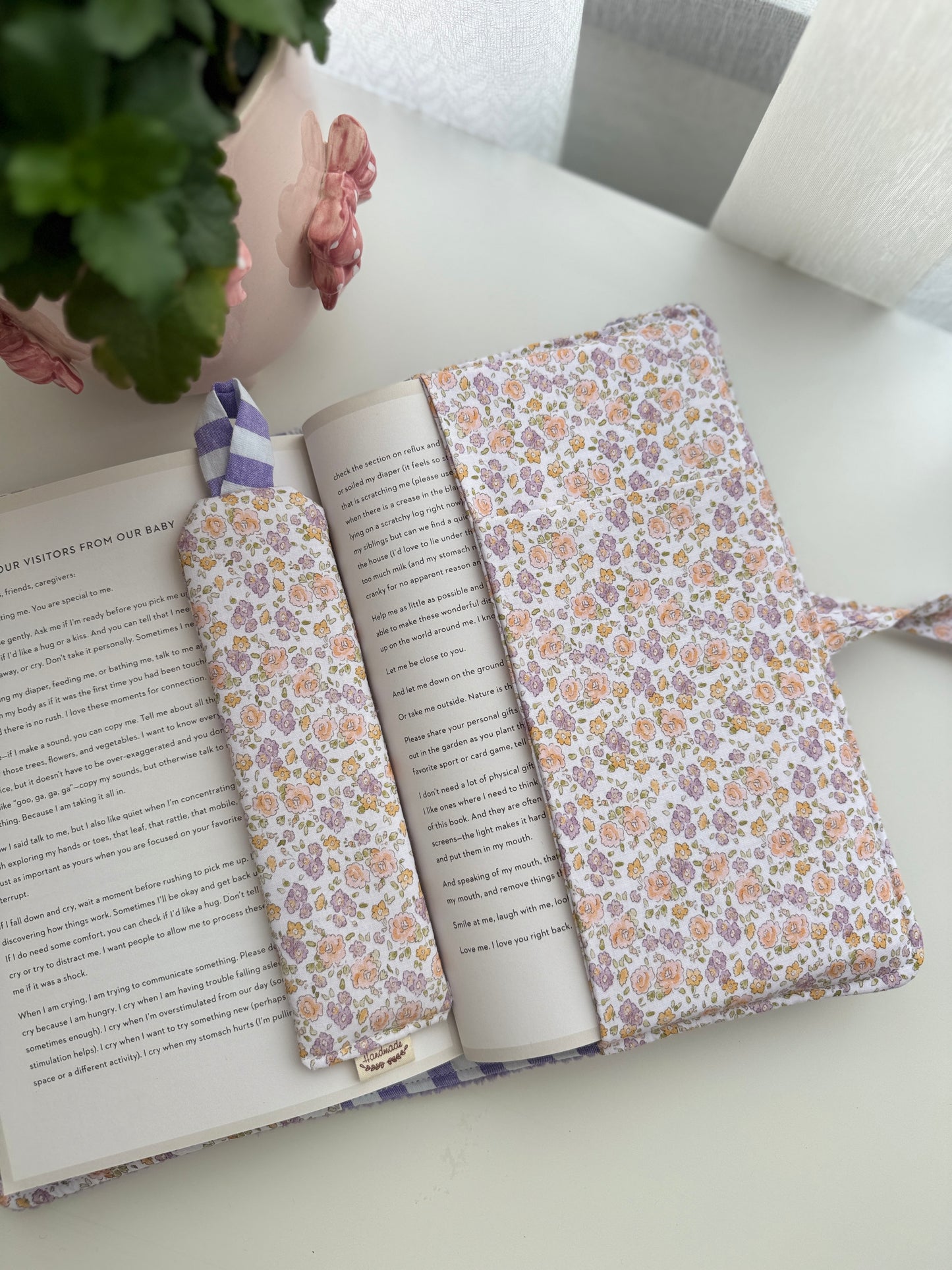Book cover with flaps lilac flowers(pocket inside)