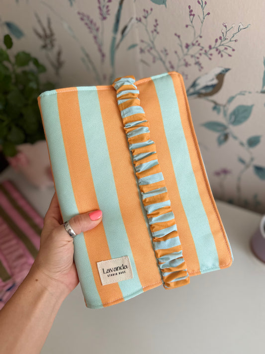 Book cover with flaps strap mint and orange