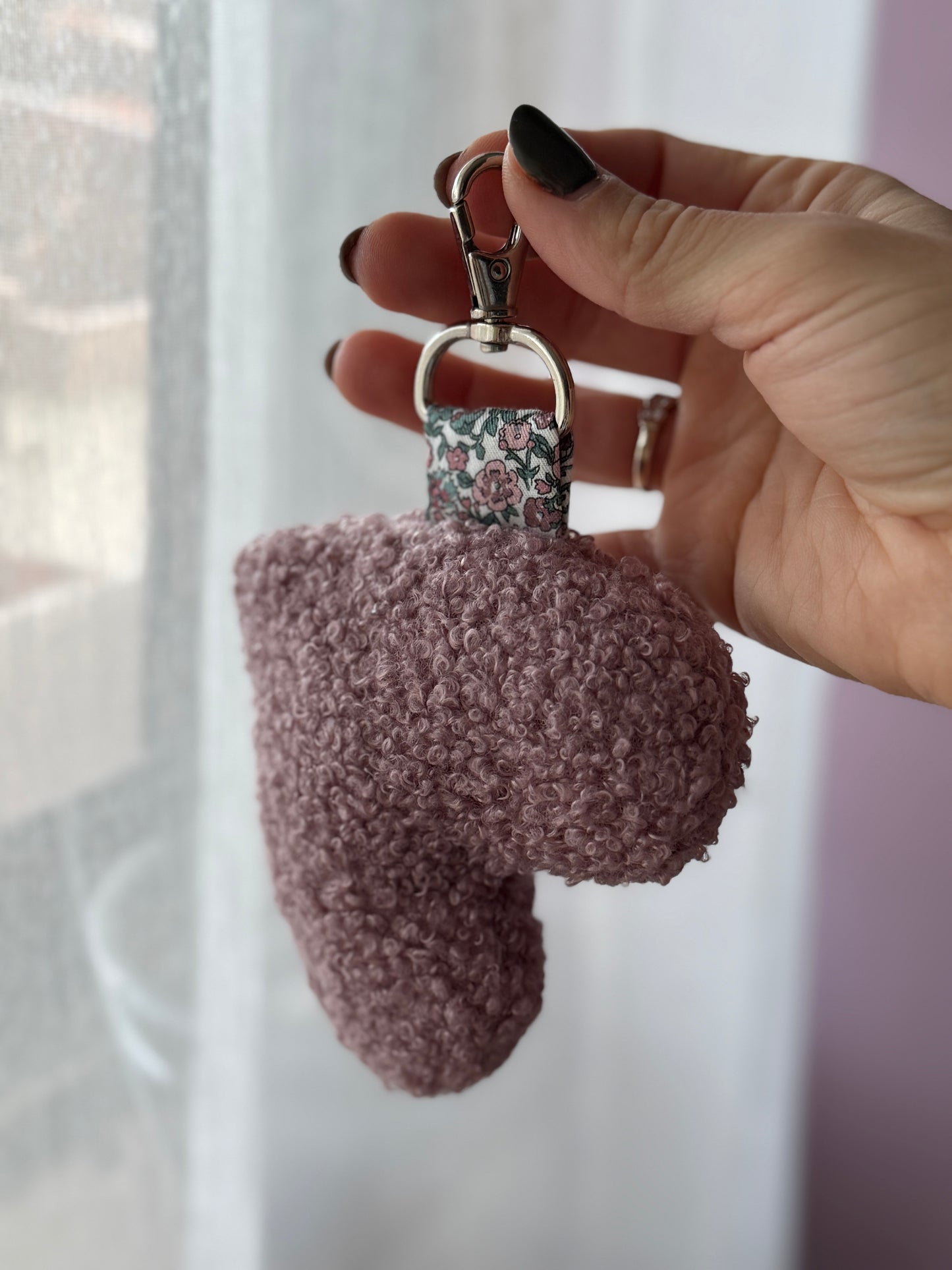 Fabric heart keychains pink teddy bear