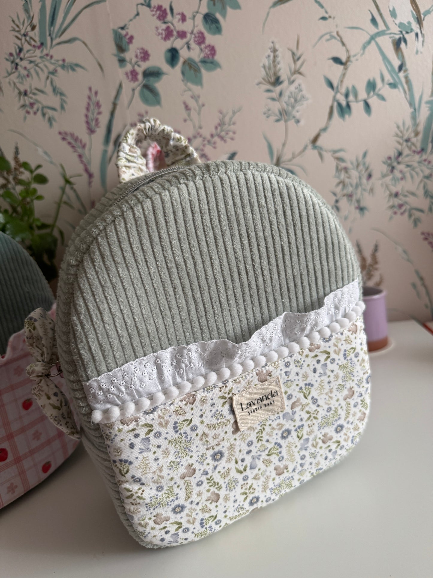 Mini backpack mint green and little flowers. In stock!