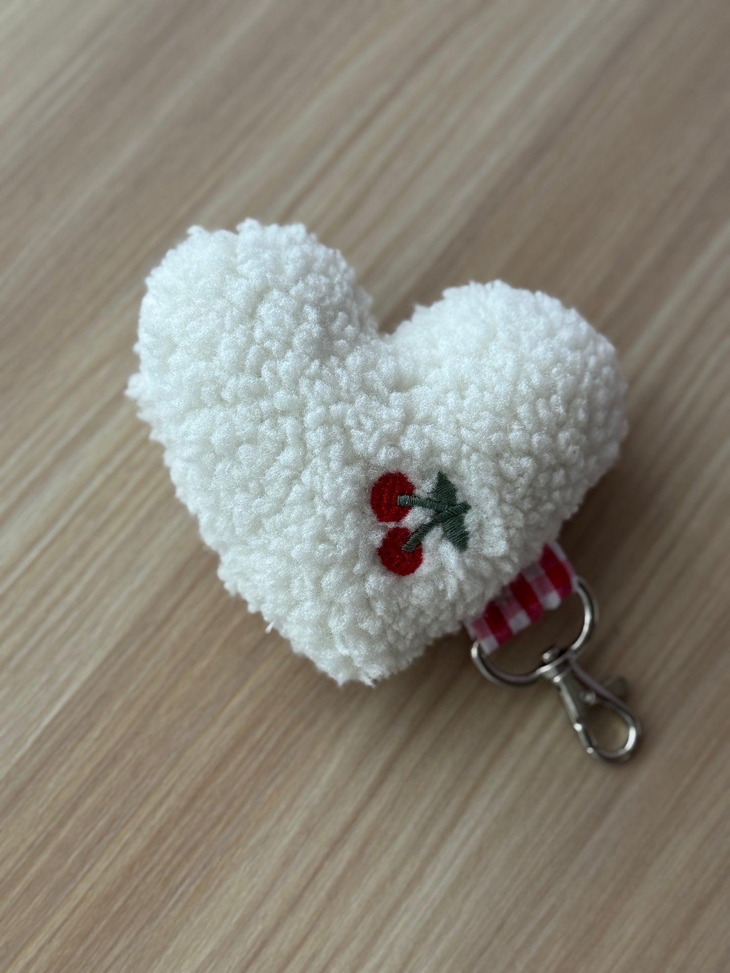 Fabric heart keychain cherry teddy