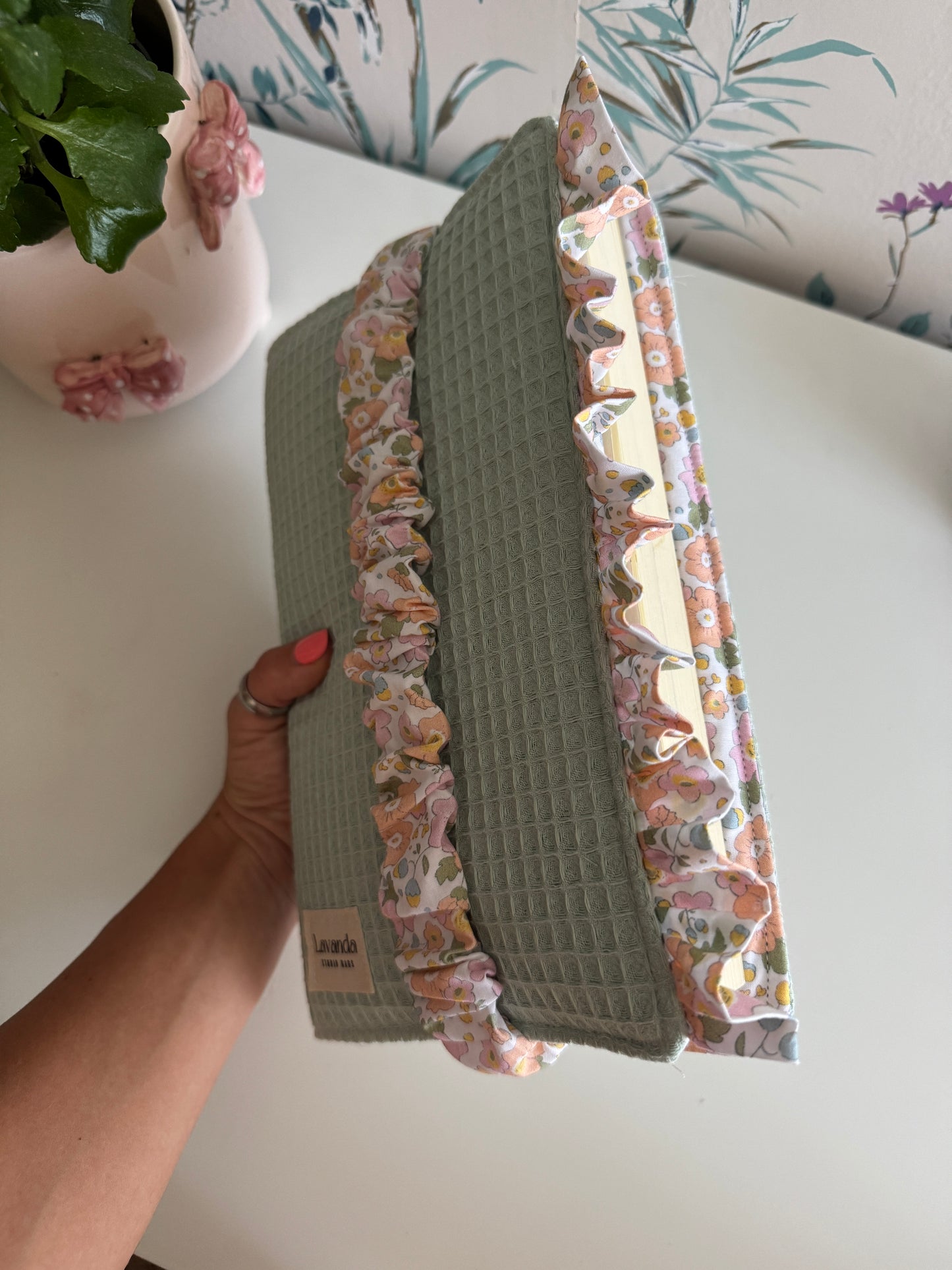 New! Book cover with flaps waffle fabric.