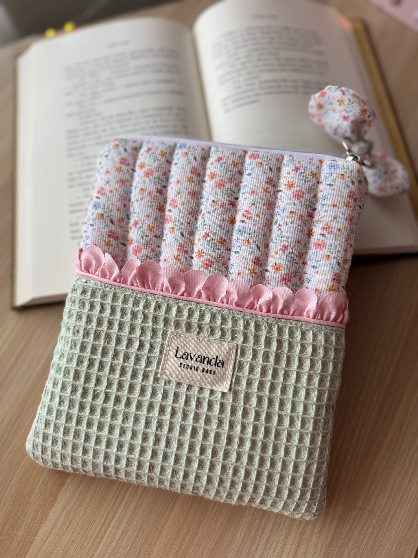 Kindle sleeve pastel flowers pink and mint waffle
