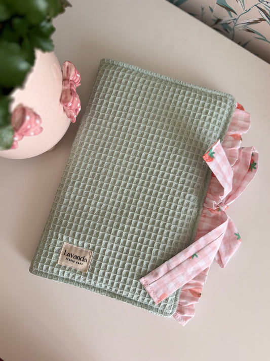 Book cover with flaps strawberry and green waffle