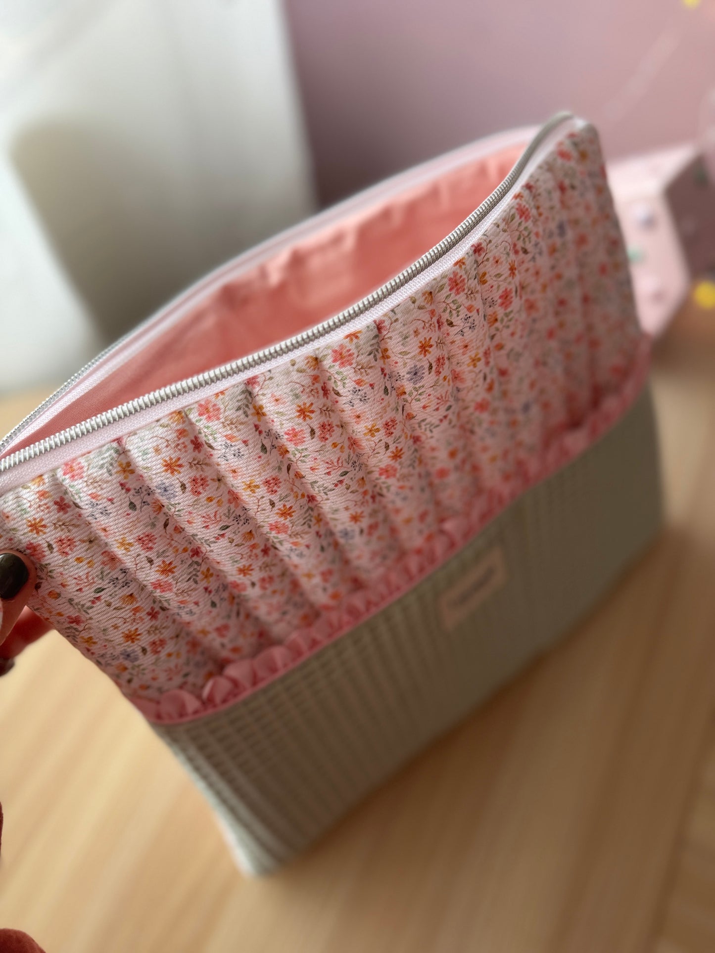 Kindle sleeve pastel flowers pink and mint waffle