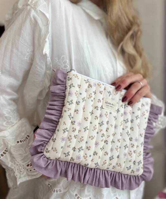 Make up bag magnolia pastelflowers , lilac and ruffle