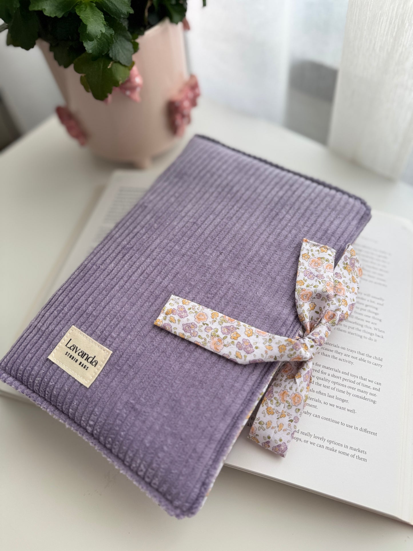 Book cover with flaps lilac flowers(pocket inside)