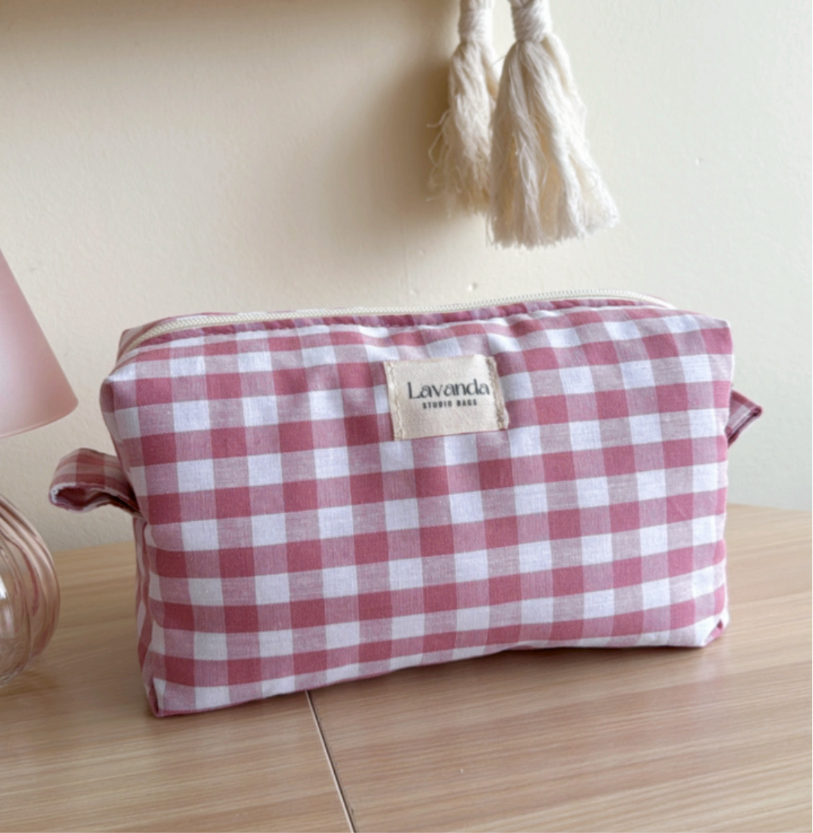 Cosmetic bag Georgina,pink squares